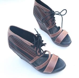 Boho Anthropologie 80%20 Erie retro caged Lace-up platform wedge chunky sandals